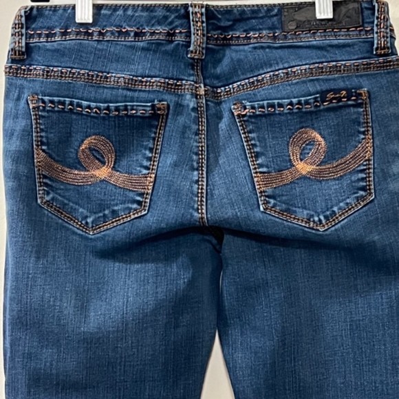 Seven7 Womens Blue Washed Bootcut Denim Thick Stitch Mid Rise Jeans Size 8 - Picture 4 of 12